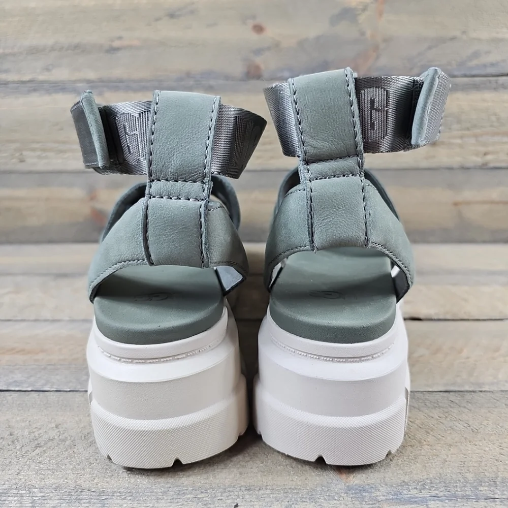 UGG Ashton Heritage Women's Platform Sandals Moss Green Suede Logo Strap - Picture 7 of 13